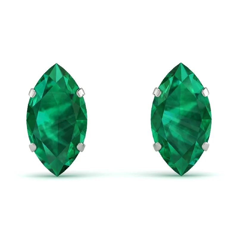 Affordable Hoop Earrings For Everyday Wear-Hidden Halo Marquise Emerald Earrings - Journey No. 36