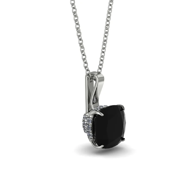 Hidden Halo Cushion Black Diamond Necklace - Alivia No. 9