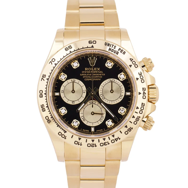 Elegant Luxury Watches With Swarovski Crystals-MINT 2024 PAPERS Rolex Daytona 40mm BLACK DIAMOND 18K Yellow Gold 126508 BOX