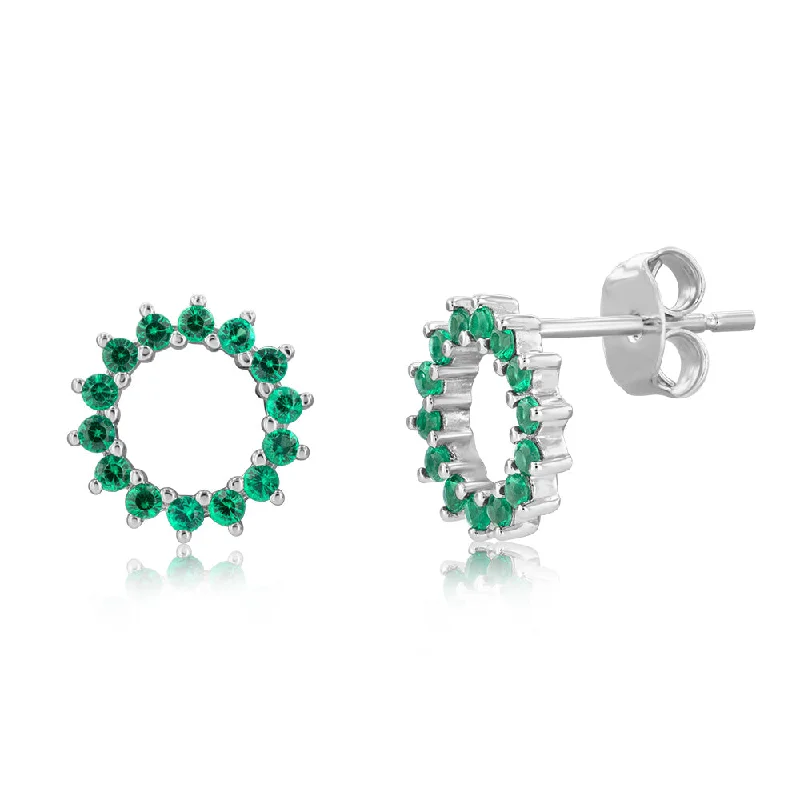 Handmade Pearl Earrings For Luxurious Glam-Sterling Silver Green Cubic Zirconia Circle Of Life Stud Earrings