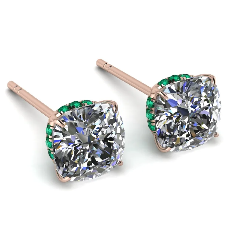 Trendy Silver Earrings For Modern Women-Hidden Halo Cushion Diamond Earrings - Alivia No. 17