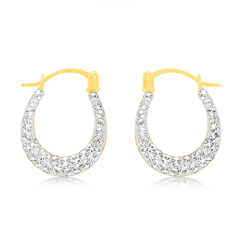 Stylish Drop Earrings For Fashion Lovers-9ct Yellow Gold Crystalique Mini Creole Diamond Cut Earrings