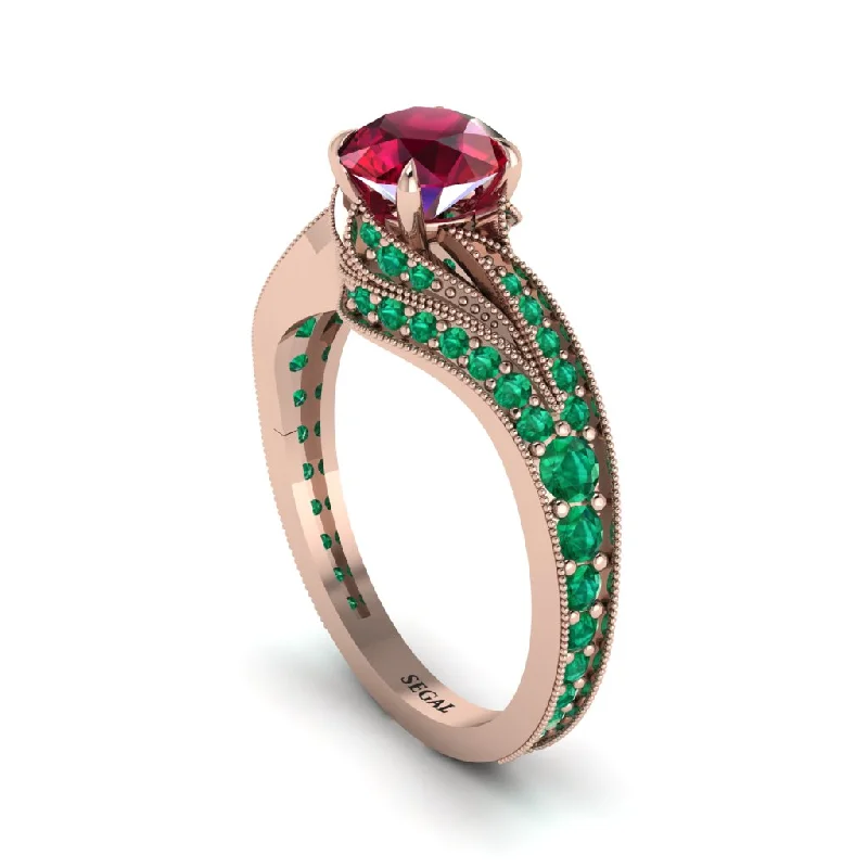 Elegant Rose Gold Rings For Stylish Fashion-Emerald 14K Gold Pave Engagement Ring - Magnolia No. 26