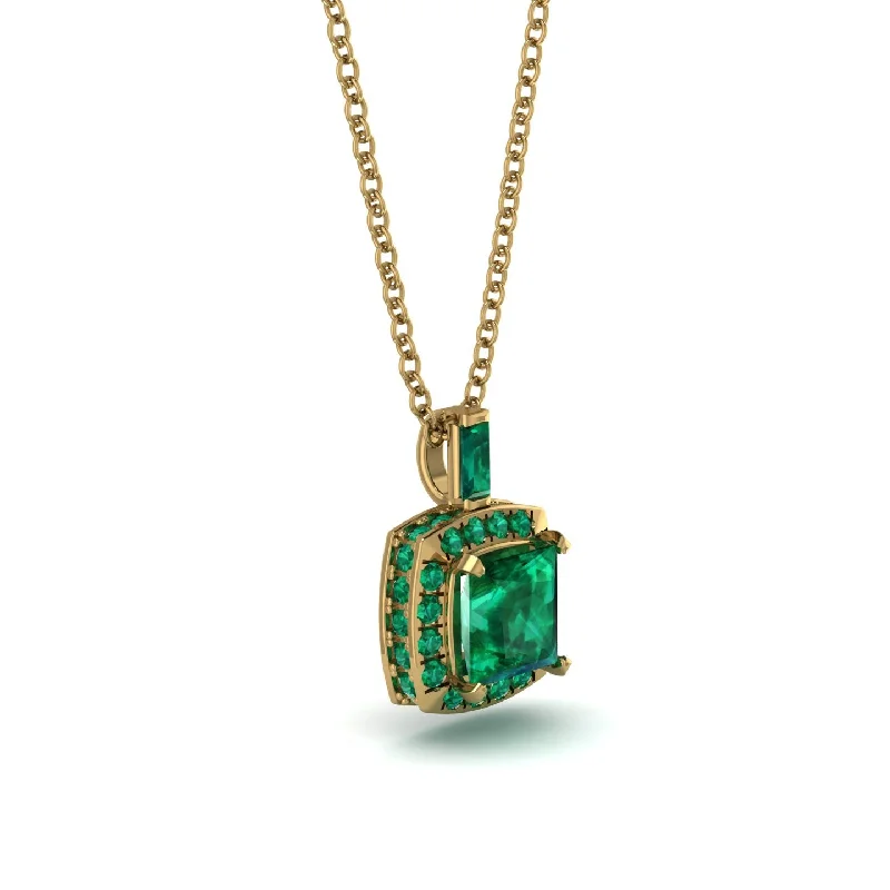 Hidden Halo Princess Cut Emerald Necklace - Georgia No. 19