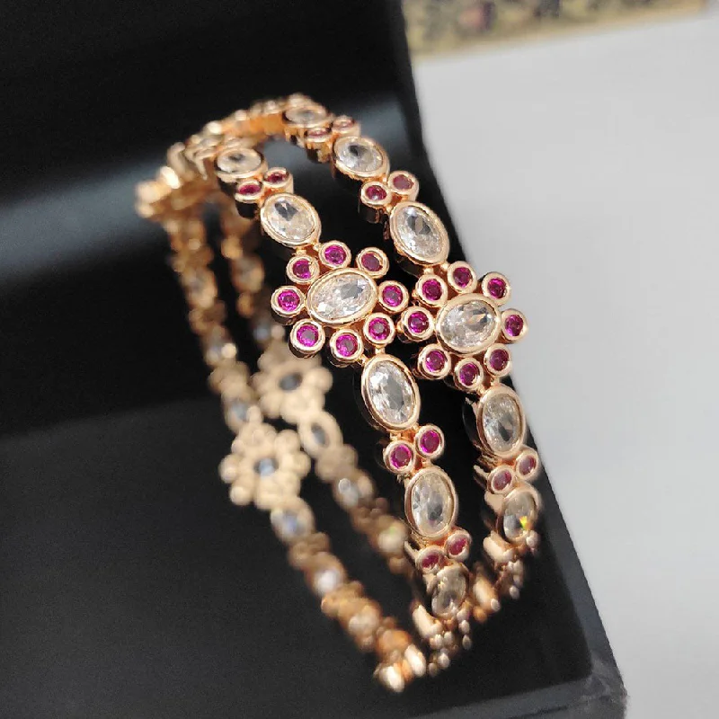 Elegant Multi-Row Bangles For Layered Style-Aamrapali Gold Plated Crystal Stone Bangle Set