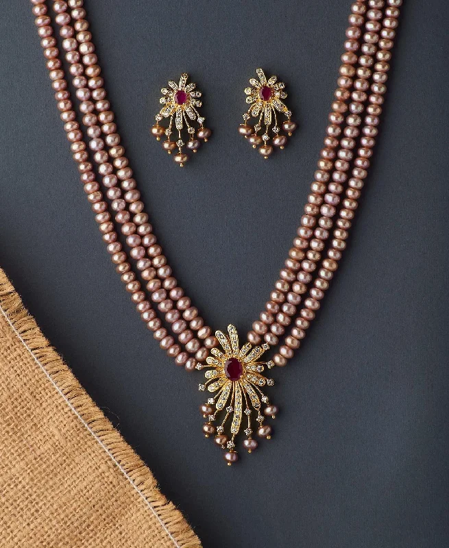 Floral Real Pearl Necklace Set