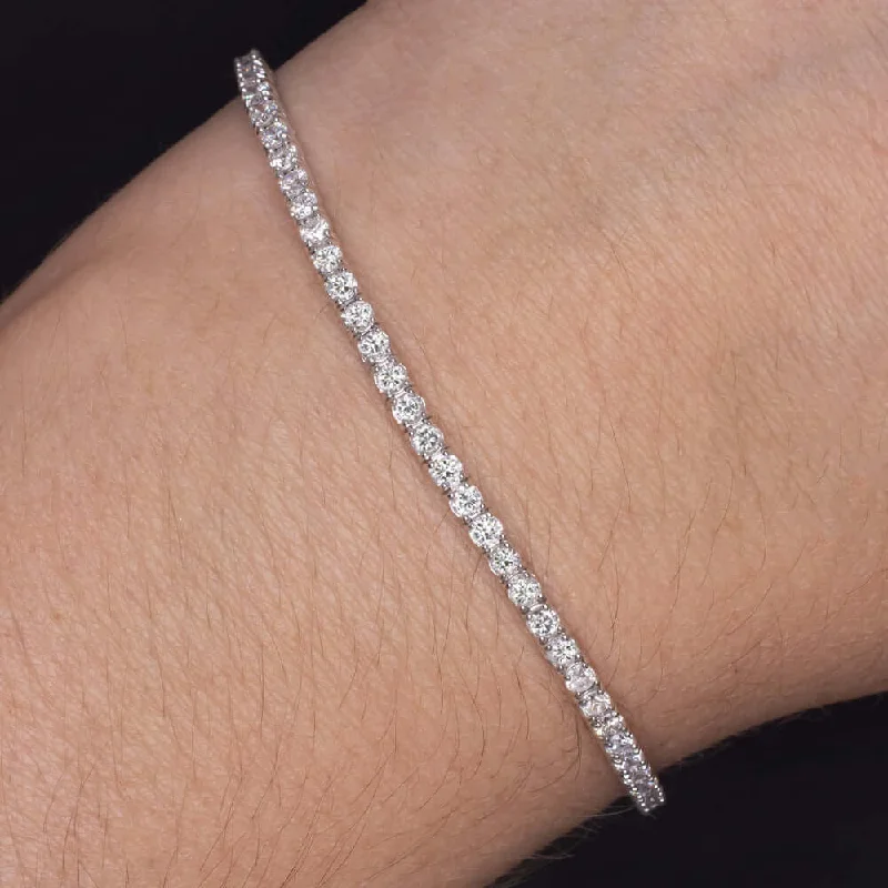 Classic Black Leather Bracelets For Bold Style-3 CARAT VERY GOOD CUT DIAMOND TENNIS BRACELET 14K WHITE GOLD ROUND BRILLIANT