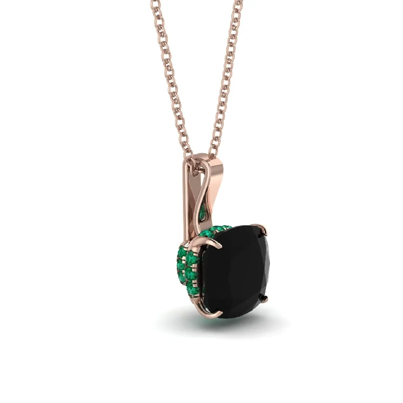 Hidden Halo Cushion Black Diamond Necklace - Alivia No. 23