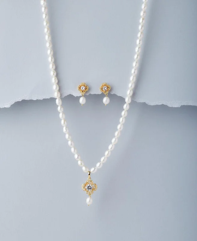 Floral Real Pearl Necklace Set