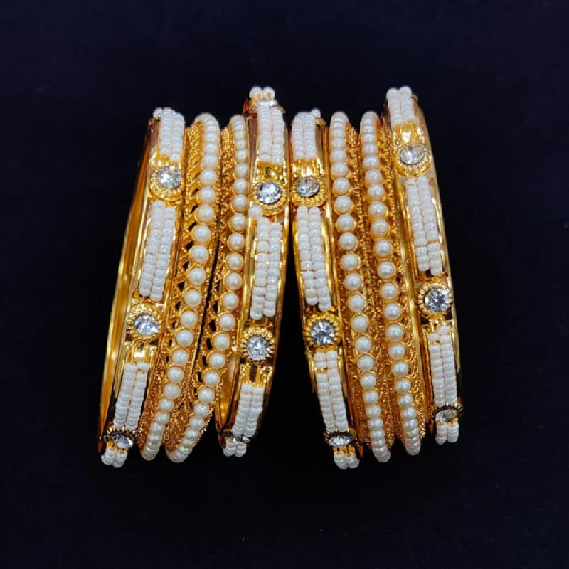 Sparkling Silver Bangles For Luxury Glam-Pooja Bangles Gold Plated Austrian Stone And Pearls Bangles  Set