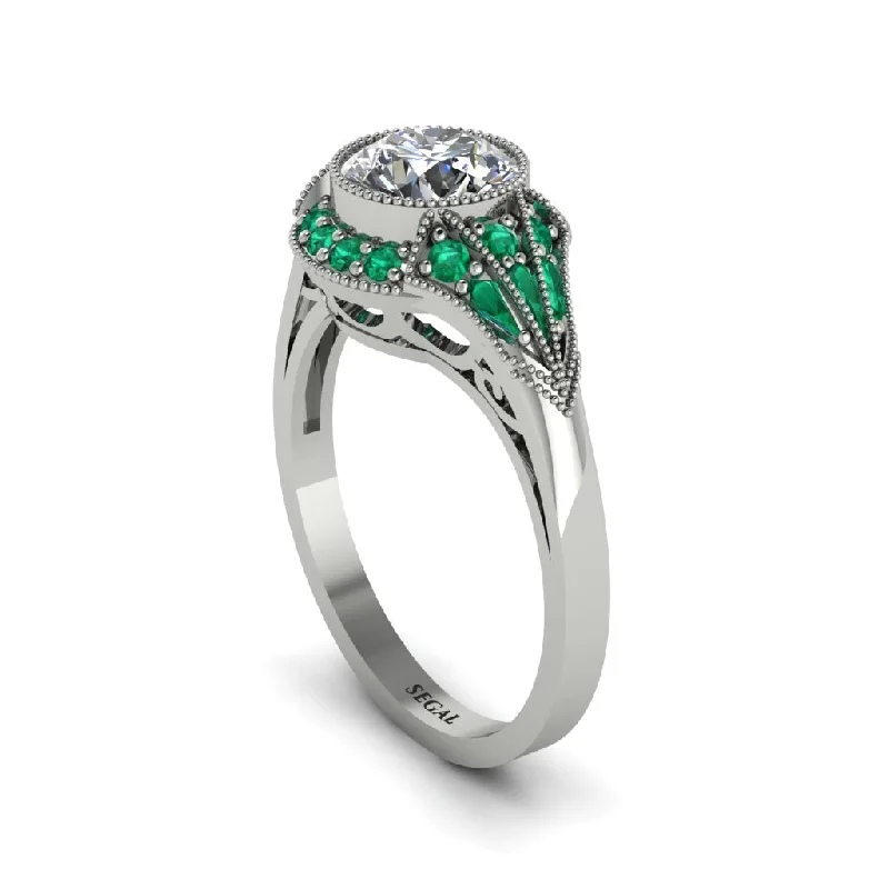 Customizable Birthstone Rings For Meaningful Jewelry-Emerald Vintage-Inspired Besel Engagement Ring - Makenzie No. 18