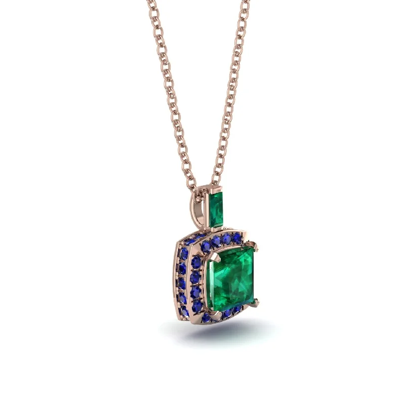 Hidden Halo Princess Cut Emerald Necklace - Georgia No. 65