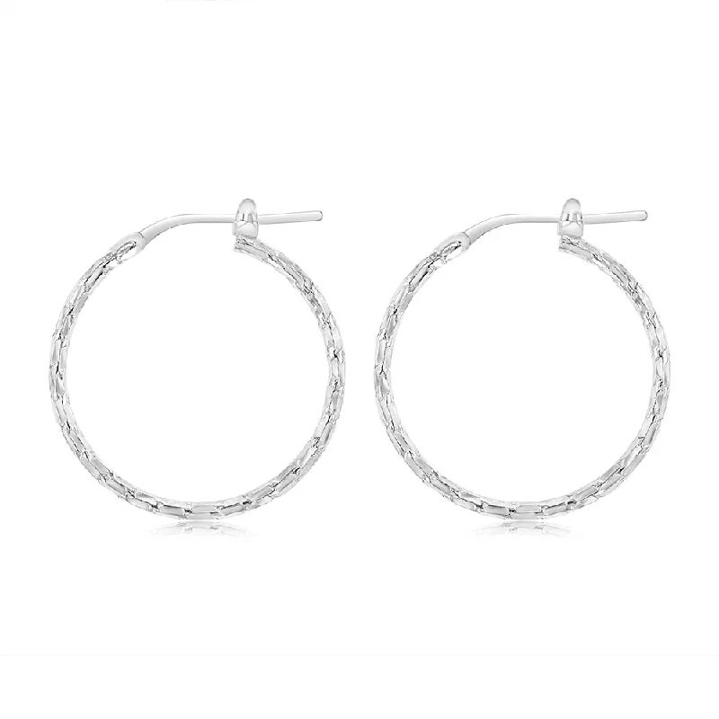 Beautiful Dangle Earrings For Night Parties-Sterling Silver Patterned 20mm Hoop Earrings