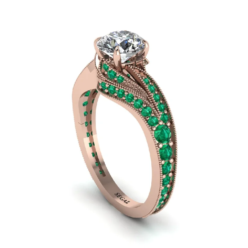 Sparkling Wedding Bands For Glamorous Weddings-Emerald 14K Gold Pave Engagement Ring - Magnolia No. 17