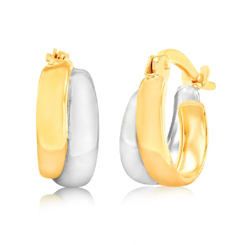 Statement Earrings For Fashion Forward Looks-9ct White And Yellow Gold Two Tone Double Hoop Earrings