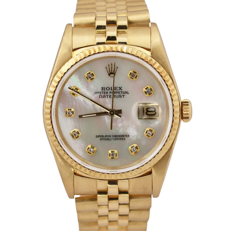 Colorful Watches For Kids For Fun Style-Rolex DateJust 36mm 16018 MOTHER OF PEARL DIAMOND 18K Yellow Gold JUBILEE Watch