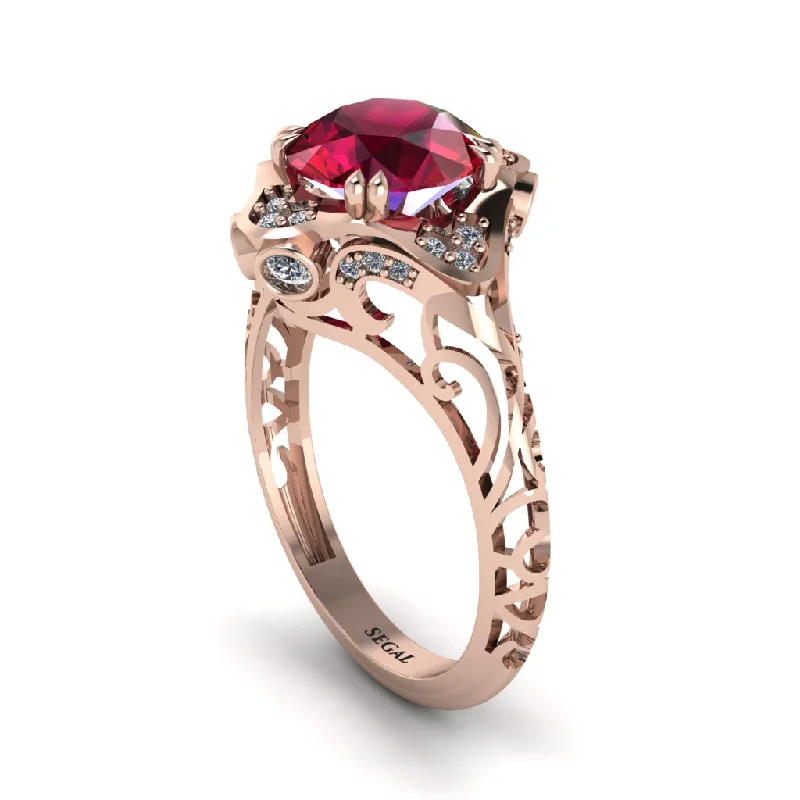 Sparkling Sapphire Rings For Bridal Fashion-Ruby Ornate Filigree Engagement Ring - Evie No. 11