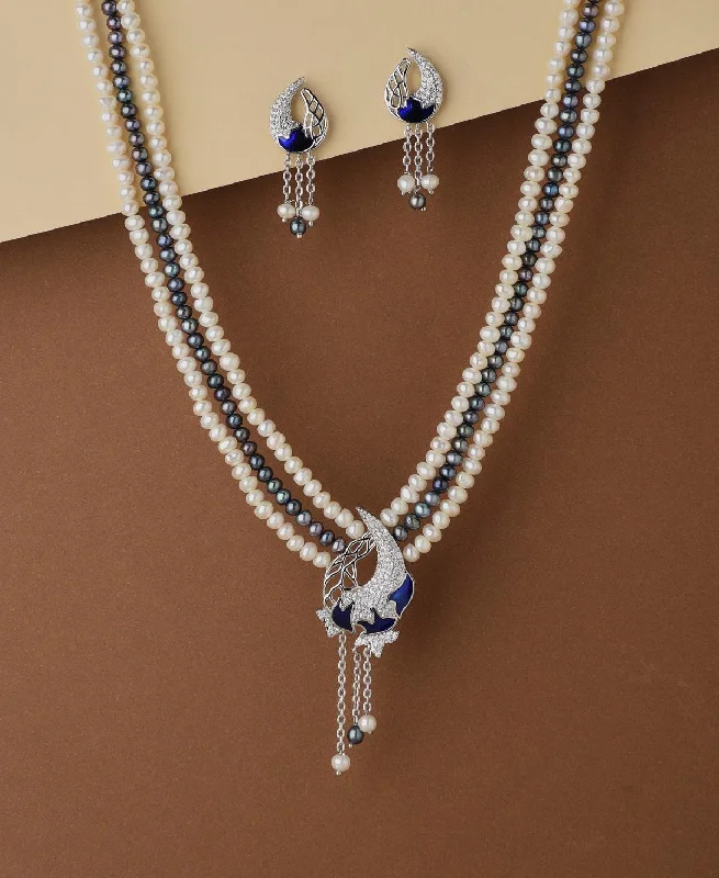 Gorgeous Stone Studded Pearl Necklace Set