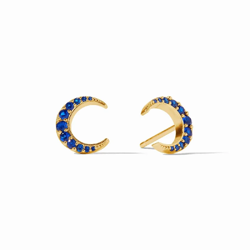 Silver Hoops Earrings For Stylish Appeal-Sapphire Blue CZ Luna Stud Earrings