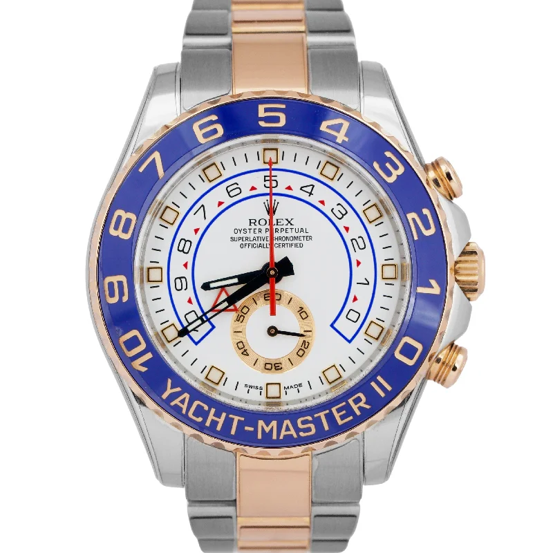 Durable Rubber Watches For Adventure Lovers-PAPERS Rolex Yacht-Master II 44mm BLUE HANDS 18K Rose Gold Steel 116681 BOX