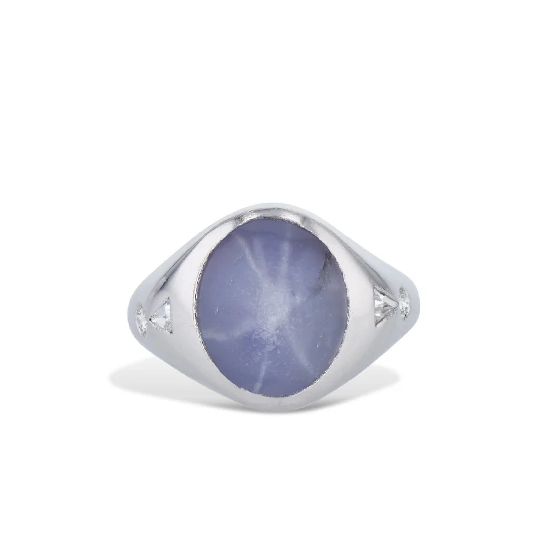 Luxury Diamond Rings For Elegant Weddings-Star Sapphire Diamond Platinum Estate Ring