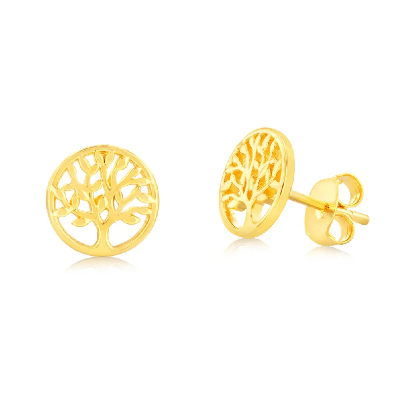 Unique Earrings For Artistic Style-Sterling Silver Rose Gold Plated Tree Of Life Stud Earrings