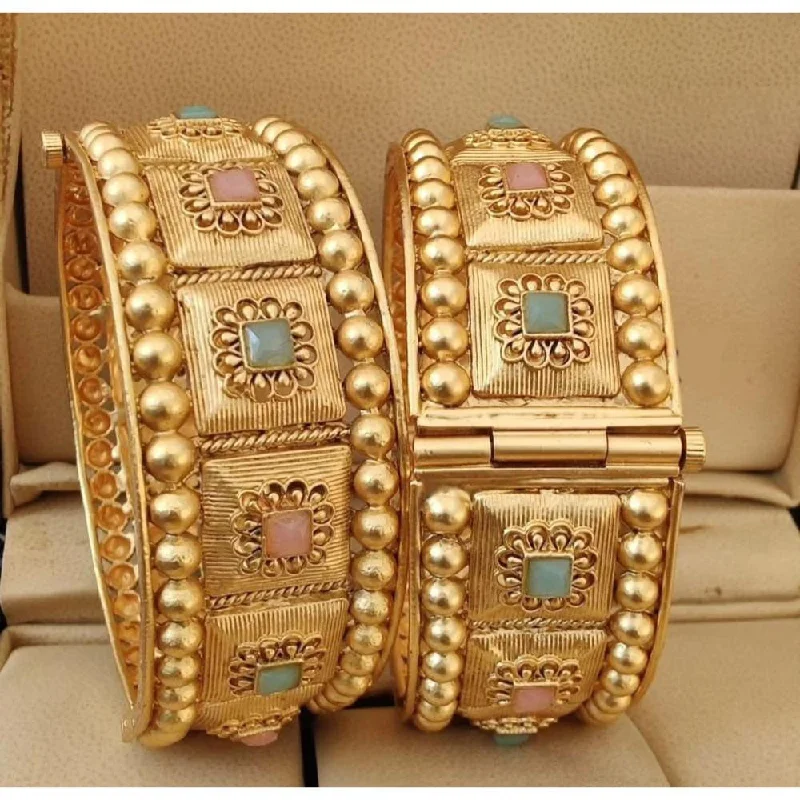 Beautiful Diamond Bangles For Luxury Fashion-Akruti Collection Gold Plated Pota Stone Openable Bangles Set