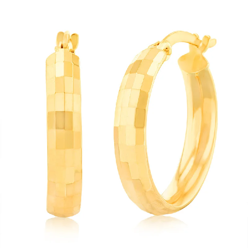 Bold Statement Earrings For Creative Fashion-9ct Yellow Gold Double Side Diamond Cut Hoop Earrings