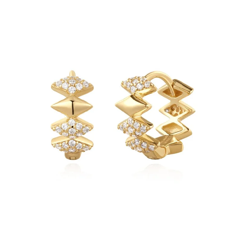 Unique Crystal Earrings For Special Occasions-Gold Multi Sparkle Huggie Earrings