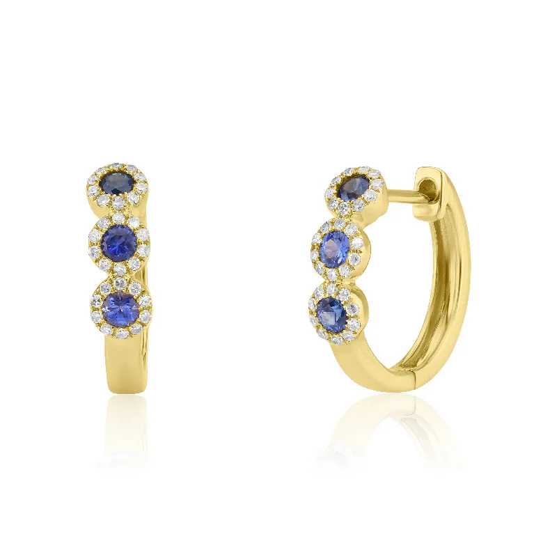 Artistic Dangle Earrings For Casual Outfits-Sapphire & Diamond Halo Earrings