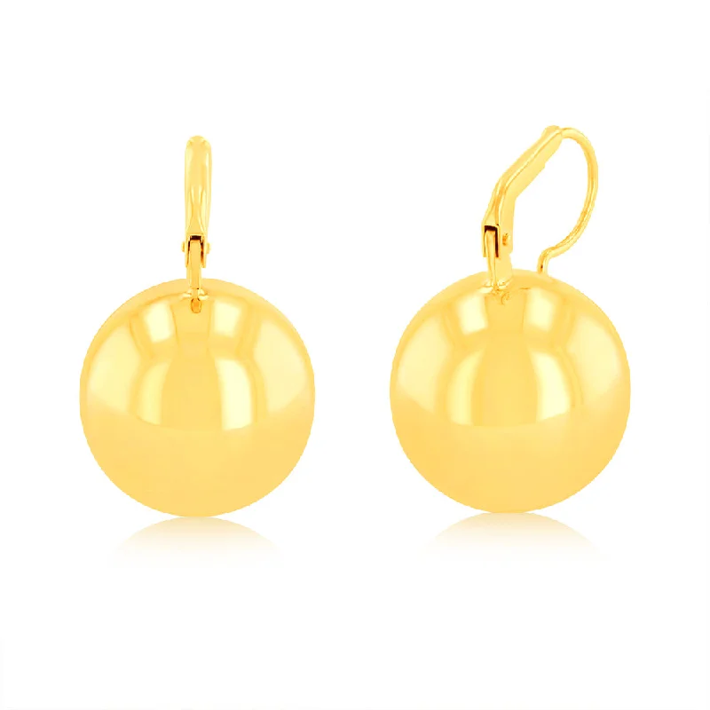 Simple Drop Earrings For Subtle Glam-Sterling Silver Gold Plated Polished 18mm Ball Leverback Earrings