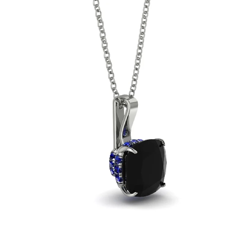 Hidden Halo Cushion Black Diamond Necklace - Alivia No. 69