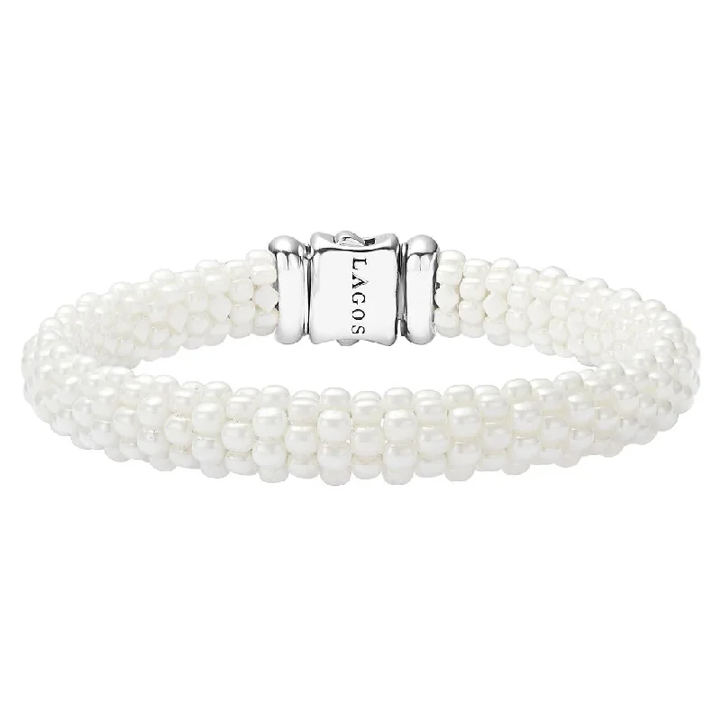 Trendy Gold-Plated Bracelets For Budget Glam-White Caviar Beaded Bracelet