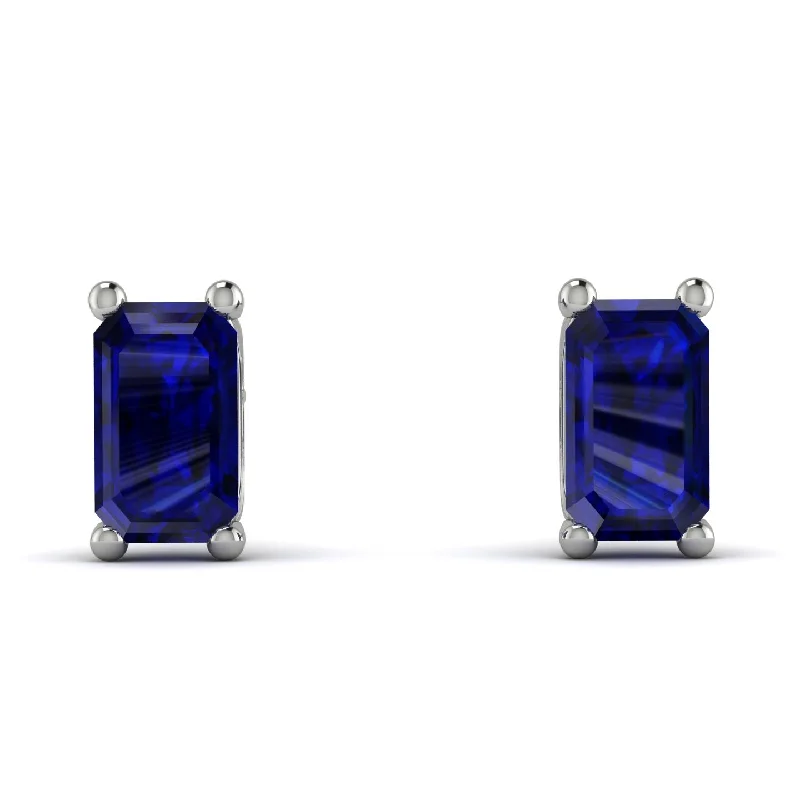 Elegant Pearl Earrings For Luxury Weddings-Hidden Diamonds Emerald Cut Sapphire Earrings - Angel No. 30