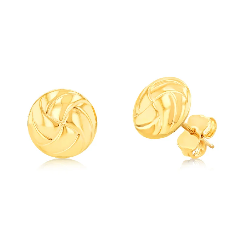 Elegant Beaded Earrings For Stylish Glam-9ct Yellow Gold Patterned Stud Earrings