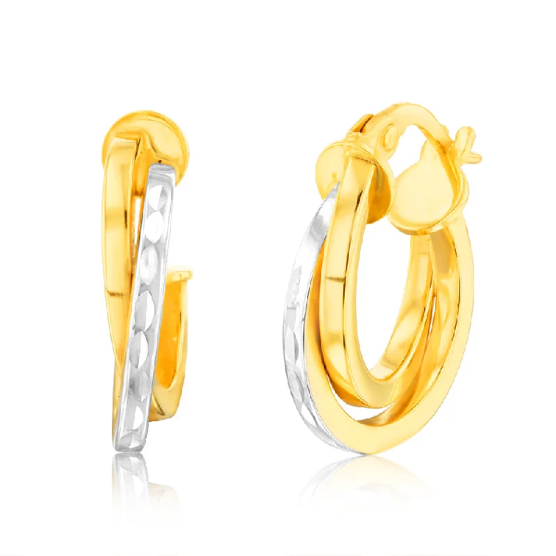 Colorful Gemstone Earrings For Bold Looks-9ct Yellow and White Two-Tone Gold Elongated Hoop Earrings