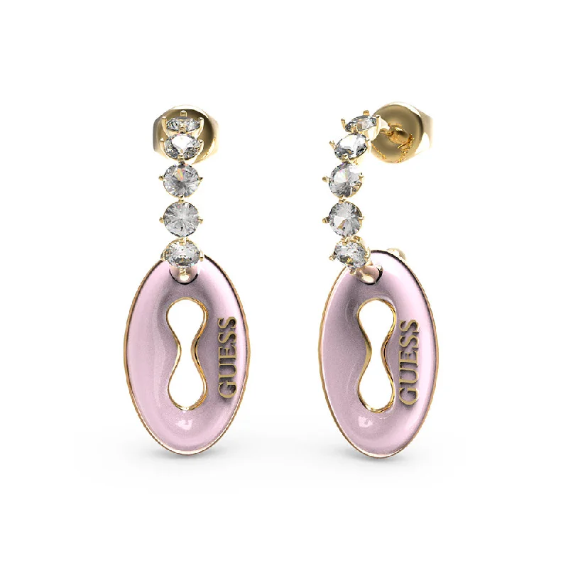 Silver Hoops Earrings For Stylish Appeal-Guess Gold Plated Stainless Steel 30mm Pendant Rose Earrings