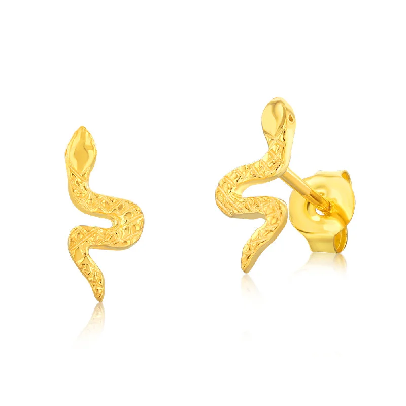 Trendy Earrings For Fashion-forward Looks-Sterling Silver Gold Plated Patterned Snake Stud Earrings