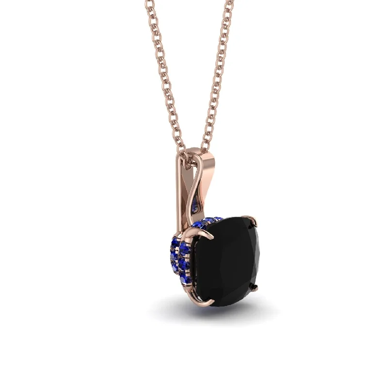 Hidden Halo Cushion Black Diamond Necklace - Alivia No. 68