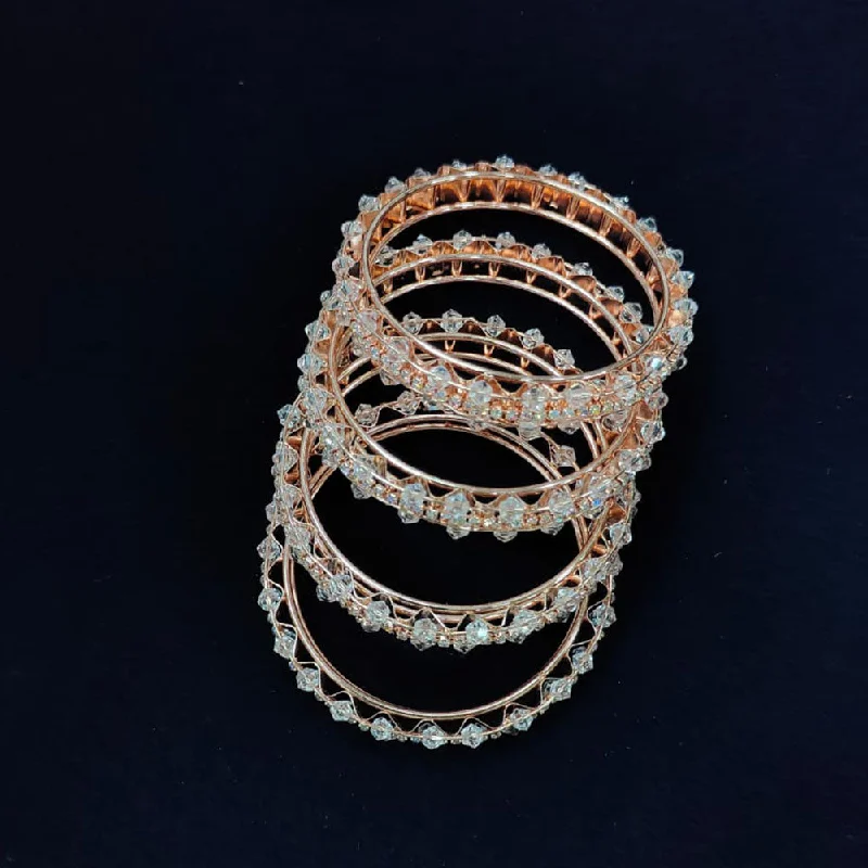 Beautiful Crystal-Encrusted Bangles For Special Moments-Pooja Bangles Rose Gold Plated Pearls Bangle Set