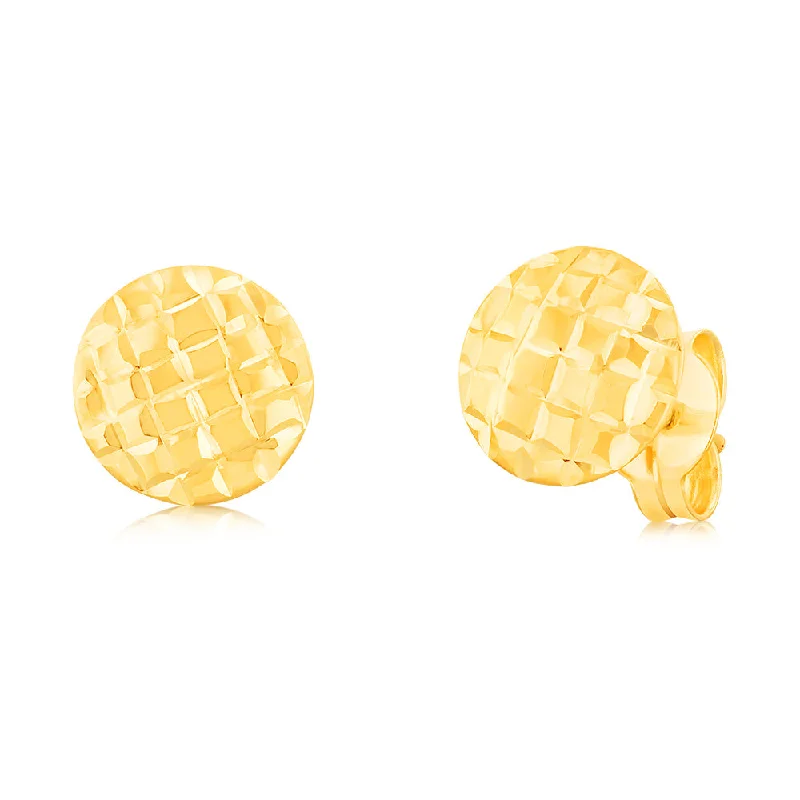 Sparkling Diamond Earrings For Special Occasions-9ct Yellow Gold Patterned Round Disc Stud Earrings