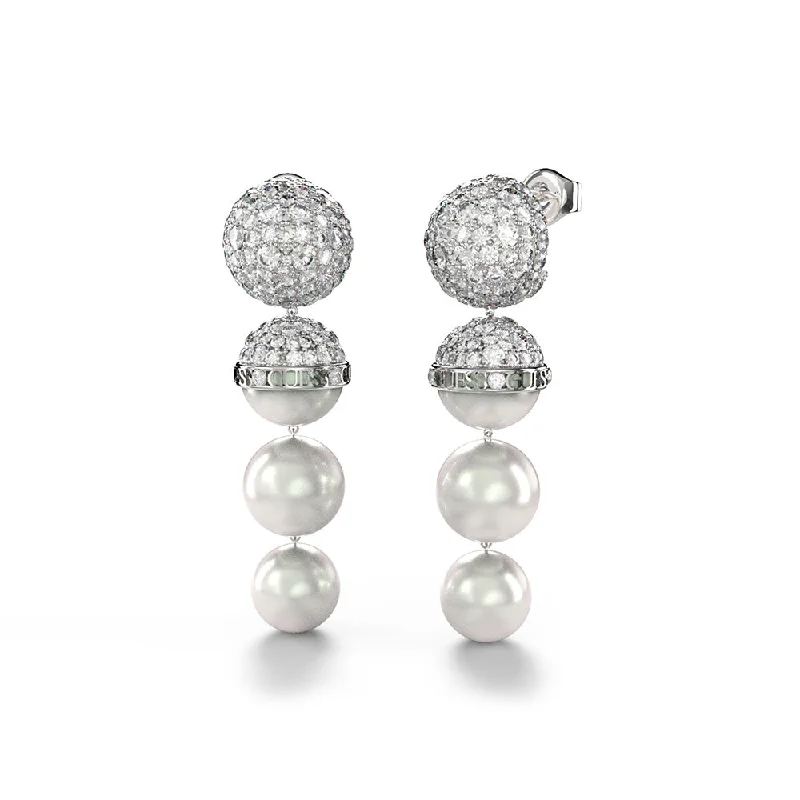 Classic Diamond Earrings For Elegant Style-Guess Stainless Steel 42mm Mother of Pearl And Crystal Drop Earrings