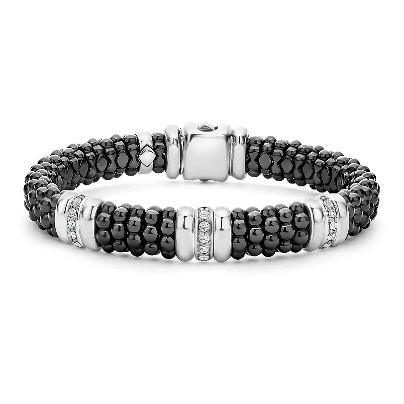 Custom Engraved Bracelets For Meaningful Gifts-Three Station Ceramic Diamond Bracelet