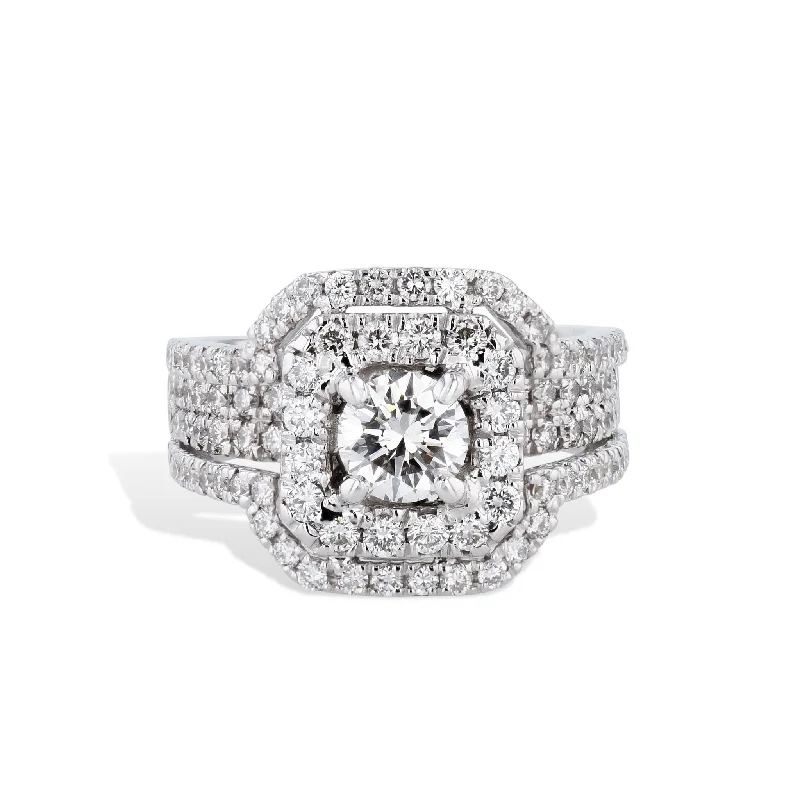 Elegant Gold Wedding Rings For Classic Fashion-Round and Pave Diamond White Gold Estate Ring