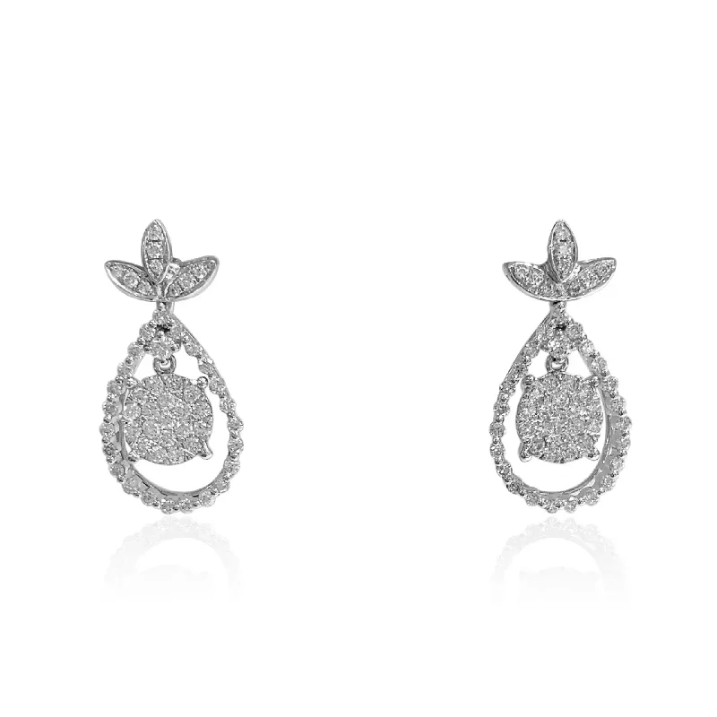 Glamorous Earrings For Cocktail Parties-White Gold Diamond Drop Earrings