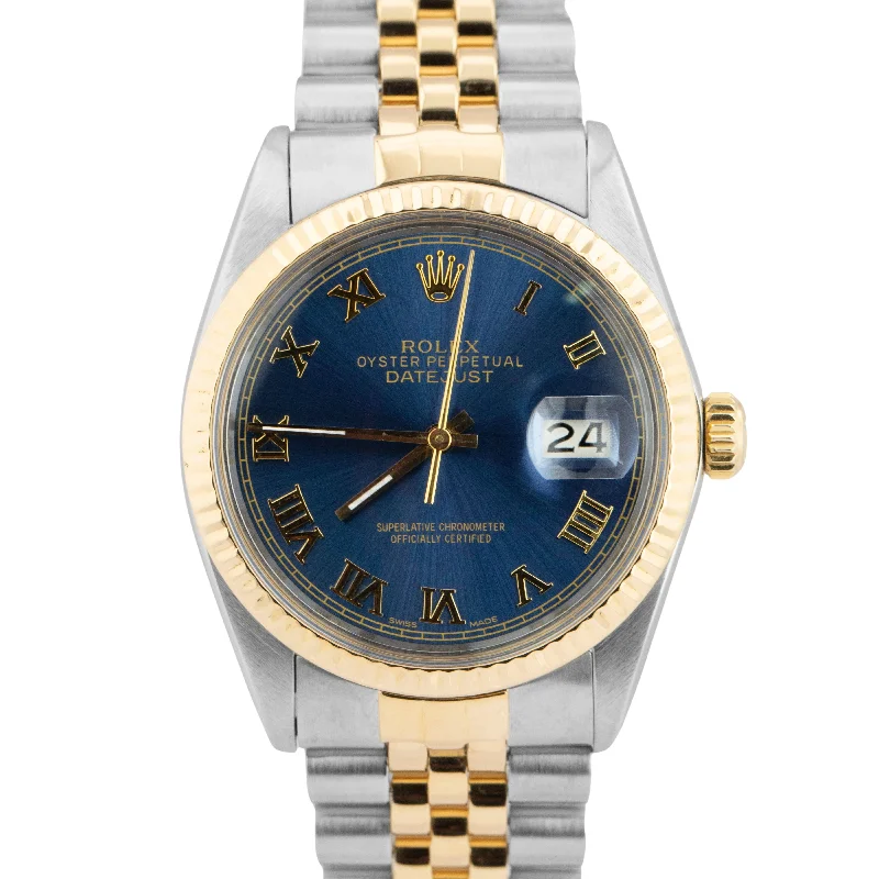 Timeless Titanium Watches For Durable Wear-Rolex DateJust 36mm BLUE 18K Yellow Gold Two-Tone Stainless Steel Watch 16013