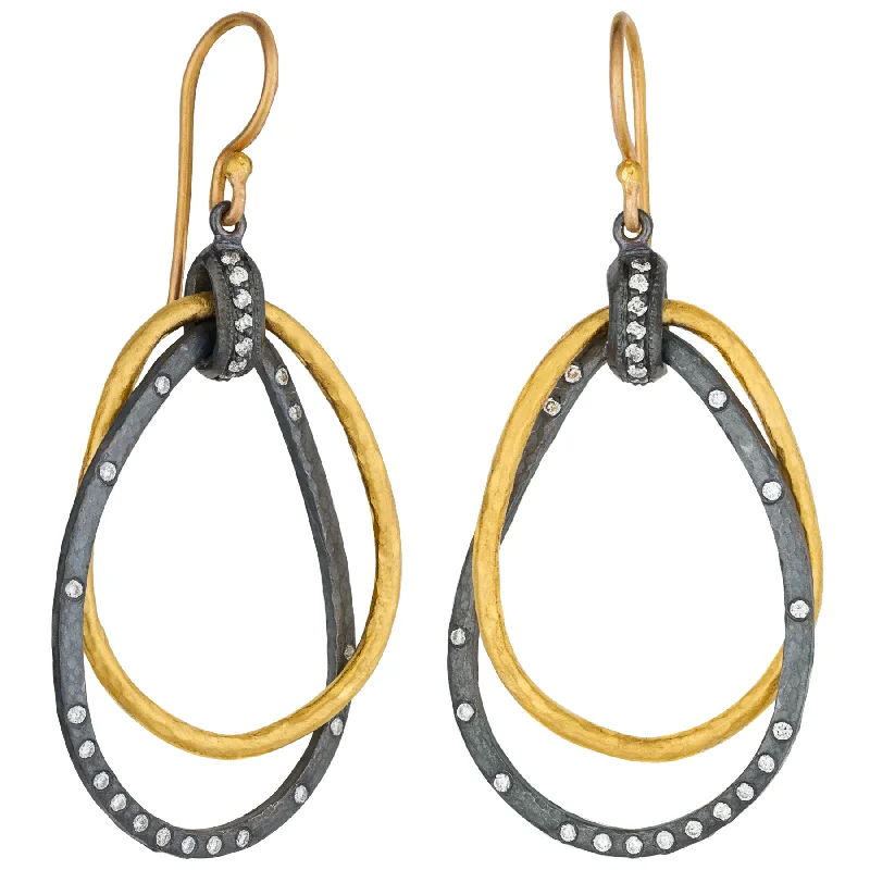 Glamorous Earrings For Evening Parties-Lika Behar "Kelly" Triple Teardrop Dangle Diamond Earrings Sterling & 24K Gold