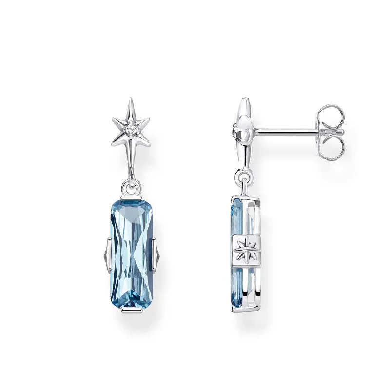 Elegant Gemstone Earrings For Weddings-Sterling Silver Thomas Sabo Magic Stones Aqua Star Drop Earrings