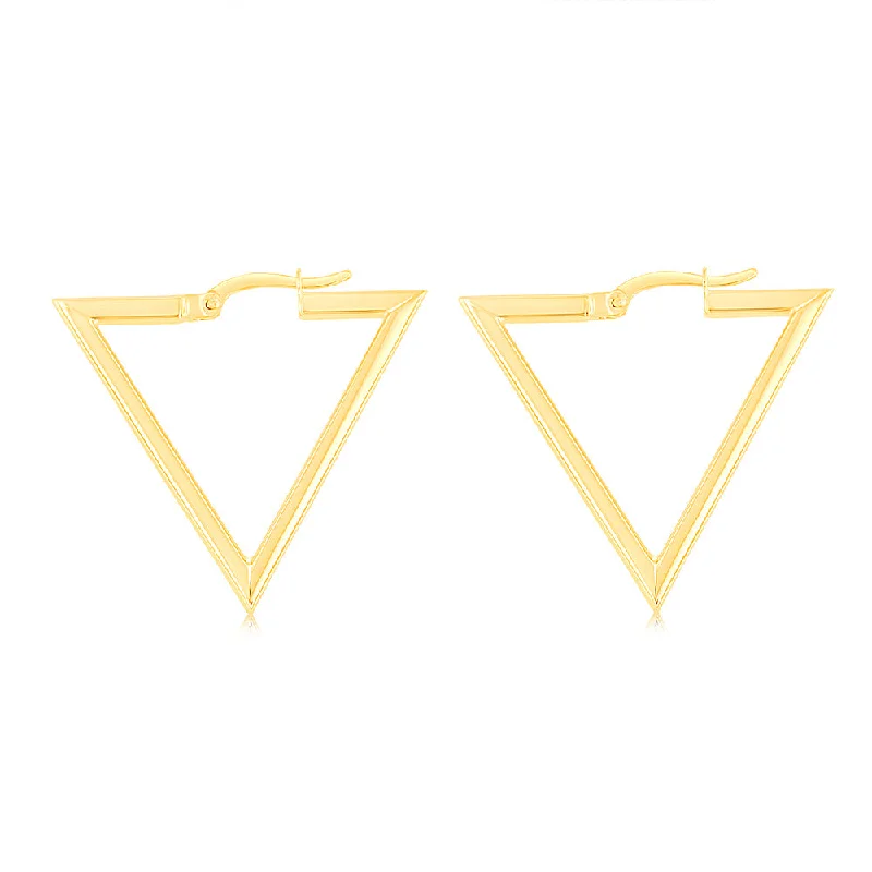 Elegant Drop Earrings For Night Glam-9ct Yellow Gold Polished Inverted Triangle Hoop Earrings