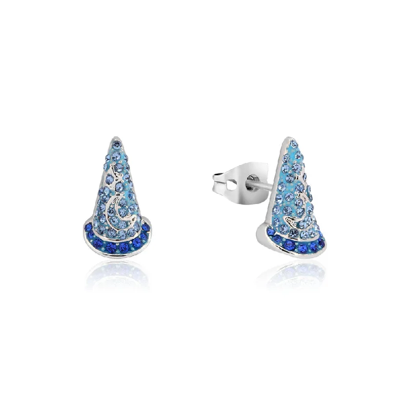 Silver Earrings For Sensitive Ears-Disney Fantasia White Gold Plated Sorcerer's Hat 10mm Stud Earrings